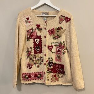 HEIRLOOM COLLECTIBLES Vintage Heart Valentine Cardigan Sweater Size XL